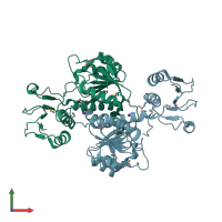 PDB entry 3gvx coloured by chain, front view.