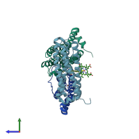 PDB entry 3gvy coloured by chain, side view.