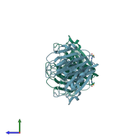 PDB entry 3gvz coloured by chain, side view.