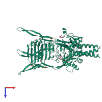 Homo trimeric assembly 1 of PDB entry 3gw6 coloured by chemically distinct molecules, top view.