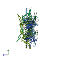 PDB entry 3gw6 coloured by chain, side view.