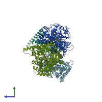 PDB entry 3gw9 coloured by chain, side view.