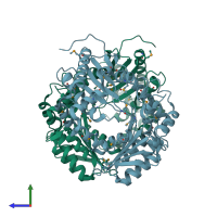 PDB entry 3gwb coloured by chain, side view.