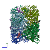 PDB entry 3gwj coloured by chain, side view.