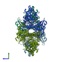 PDB entry 3gwp coloured by chain, side view.