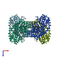 PDB entry 3gwp coloured by chain, top view.