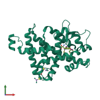 Monomeric assembly 1 of PDB entry 3gws coloured by chemically distinct molecules, front view.