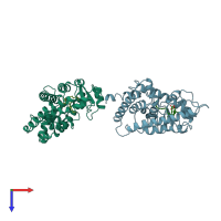 PDB entry 3gwx coloured by chain, top view.