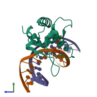 PDB entry 3gx4 coloured by chain, side view.