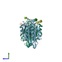 PDB entry 3gxb coloured by chain, side view.