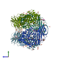 PDB entry 3gxf coloured by chain, side view.