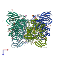 PDB entry 3gxf coloured by chain, top view.