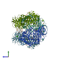 PDB entry 3gxm coloured by chain, side view.