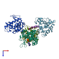 PDB entry 3gxr coloured by chain, top view.