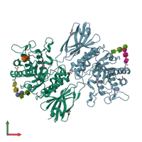 PDB entry 3gxt coloured by chain, front view.