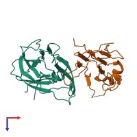 PDB entry 3gxu coloured by chain, top view.