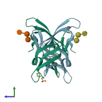 PDB entry 3gxy coloured by chain, side view.