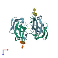 PDB entry 3gxy coloured by chain, top view.