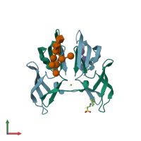 PDB entry 3gxz coloured by chain, front view.