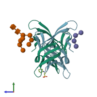 PDB entry 3gxz coloured by chain, side view.