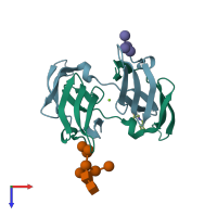 PDB entry 3gxz coloured by chain, top view.