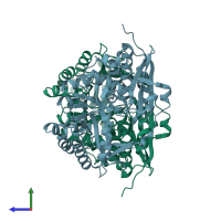 PDB entry 3gy1 coloured by chain, side view.