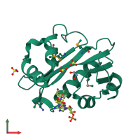PDB entry 3gya coloured by chain, front view.