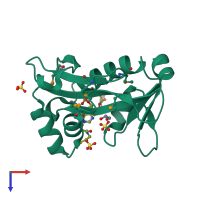 PDB entry 3gya coloured by chain, top view.