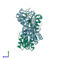 PDB entry 3gyb coloured by chain, side view.