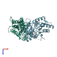 PDB entry 3gyb coloured by chain, top view.