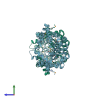 PDB entry 3gyc coloured by chain, side view.