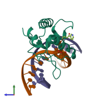 PDB entry 3gyh coloured by chain, side view.