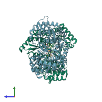 PDB entry 3gyn coloured by chain, side view.