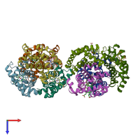 PDB entry 3gys coloured by chain, top view.