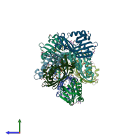 PDB entry 3gzb coloured by chain, side view.