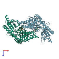 PDB entry 3gzc coloured by chain, top view.