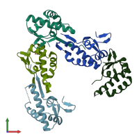 PDB entry 3gzf coloured by chain, front view.