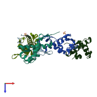 PDB entry 3gzf coloured by chain, top view.