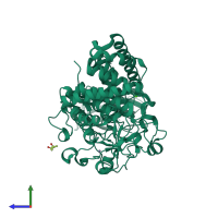 PDB entry 3gzk coloured by chain, side view.