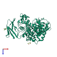 PDB entry 3gzk coloured by chain, top view.