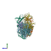 PDB entry 3gzn coloured by chain, side view.