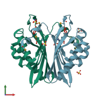 PDB entry 3gzr coloured by chain, front view.