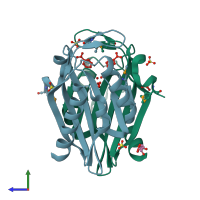 PDB entry 3gzr coloured by chain, side view.