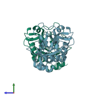 PDB entry 3h07 coloured by chain, side view.