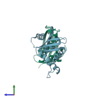 PDB entry 3h08 coloured by chain, side view.