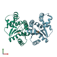 PDB entry 3h0k coloured by chain, front view.