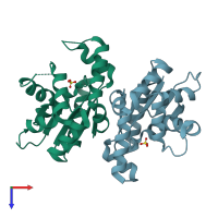 PDB entry 3h0k coloured by chain, top view.