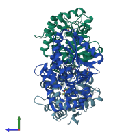 PDB entry 3h0u coloured by chain, side view.
