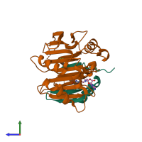 PDB entry 3h0w coloured by chain, side view.