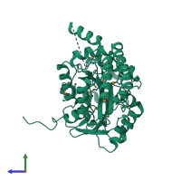 PDB entry 3h14 coloured by chain, side view.